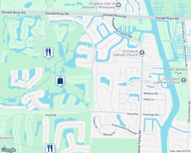 map of restaurants, bars, coffee shops, grocery stores, and more near 162 Oakwood Lane in Palm Beach Gardens