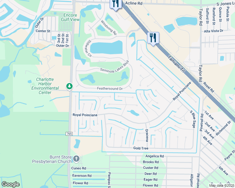 map of restaurants, bars, coffee shops, grocery stores, and more near 524 Tabebuia Tree in Punta Gorda