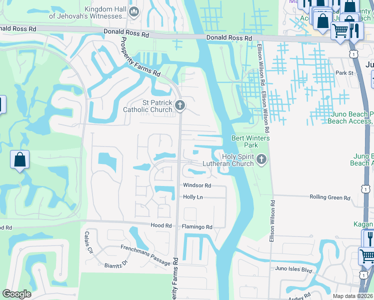 map of restaurants, bars, coffee shops, grocery stores, and more near 2439 Treasure Isle Drive in Palm Beach Gardens