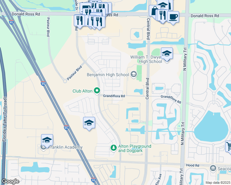 map of restaurants, bars, coffee shops, grocery stores, and more near 1006 Faulkner Terrace in Palm Beach Gardens
