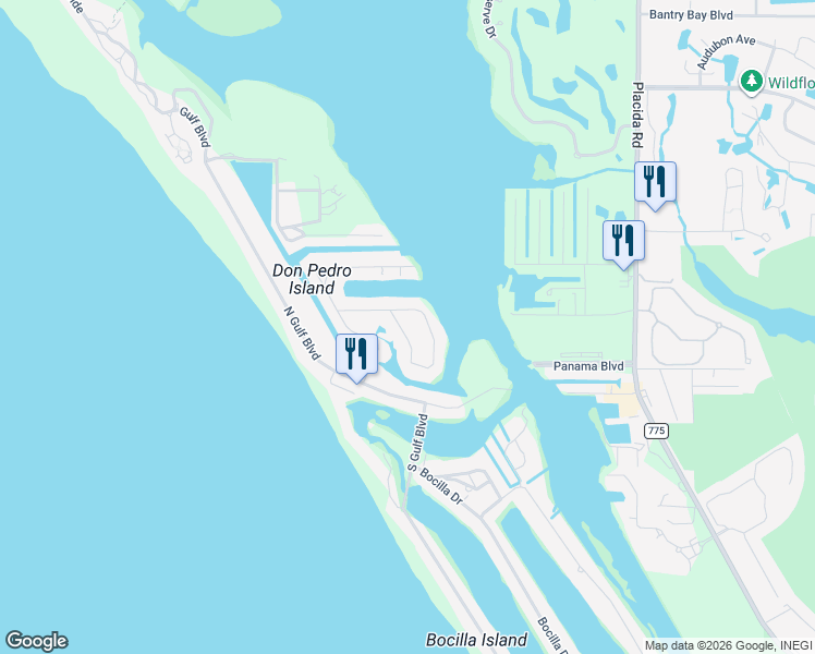 map of restaurants, bars, coffee shops, grocery stores, and more near 10 BayShore Circle in Placida