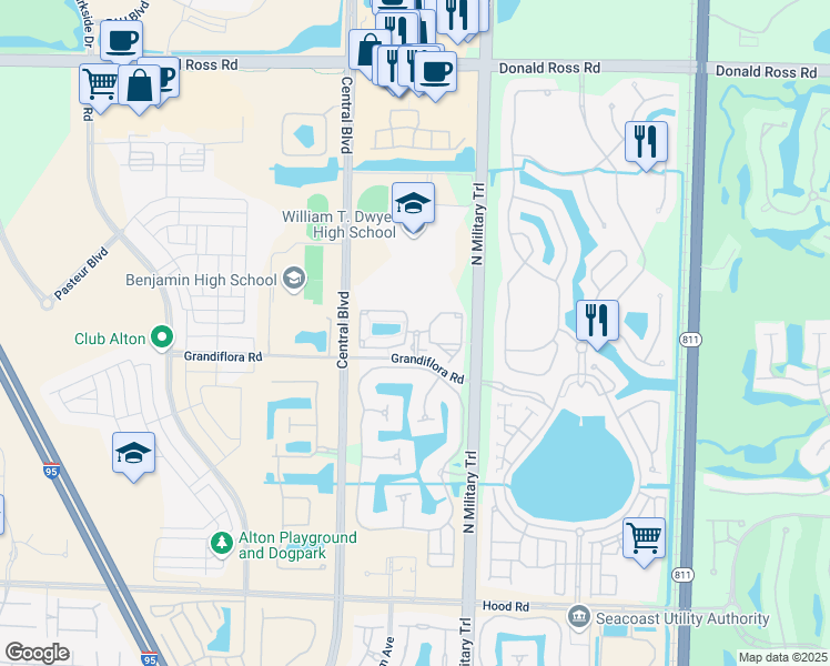 map of restaurants, bars, coffee shops, grocery stores, and more near 10207 Myrtlewood Circle East in Palm Beach Gardens