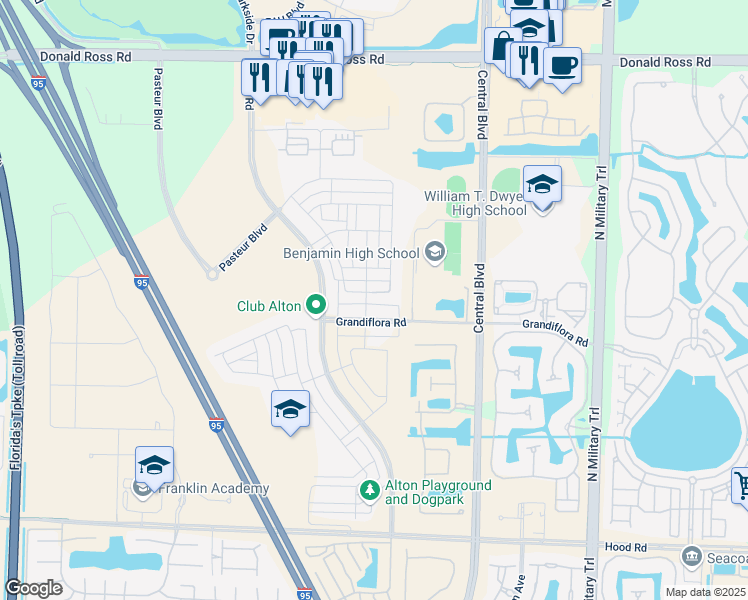 map of restaurants, bars, coffee shops, grocery stores, and more near 1006 Faulkner Terrace in Palm Beach Gardens
