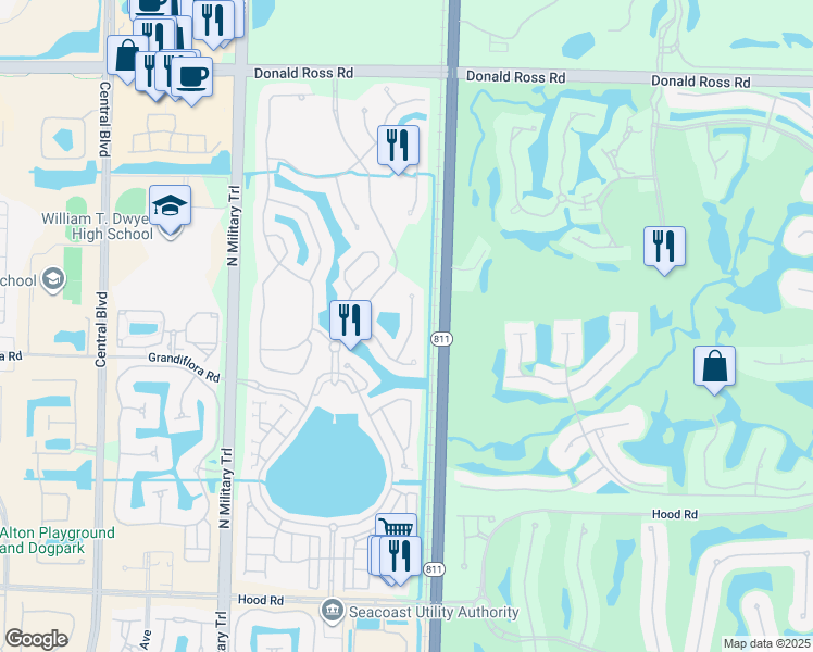 map of restaurants, bars, coffee shops, grocery stores, and more near 871 Taft Court in Palm Beach Gardens