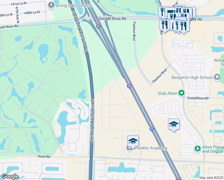 map of restaurants, bars, coffee shops, grocery stores, and more near 13230 Faberge Place in Palm Beach Gardens