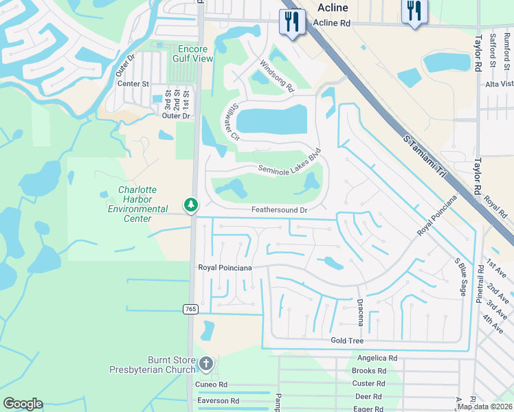map of restaurants, bars, coffee shops, grocery stores, and more near 26232 Feathersound Drive in Punta Gorda