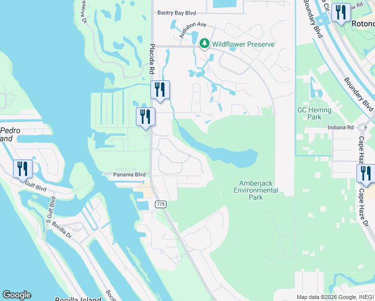 map of restaurants, bars, coffee shops, grocery stores, and more near 8571 Amberjack Circle in Englewood