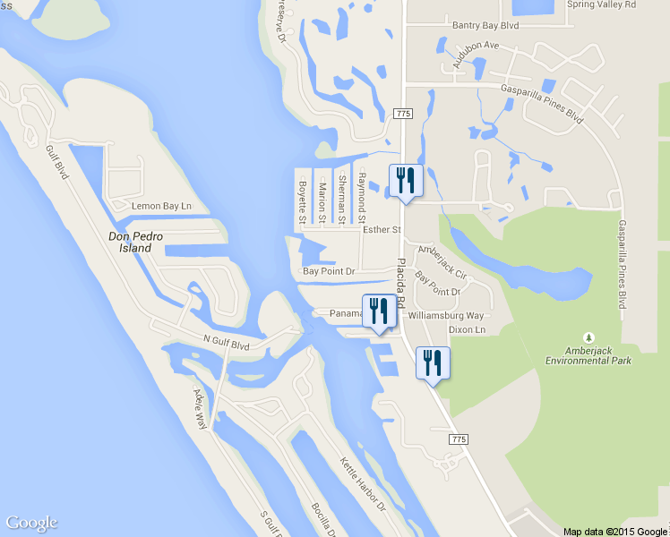 map of restaurants, bars, coffee shops, grocery stores, and more near 8150 Bay Point Drive in Englewood