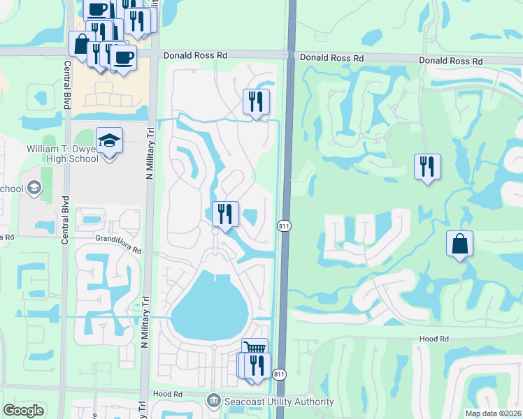 map of restaurants, bars, coffee shops, grocery stores, and more near 871 Taft Court in Palm Beach Gardens