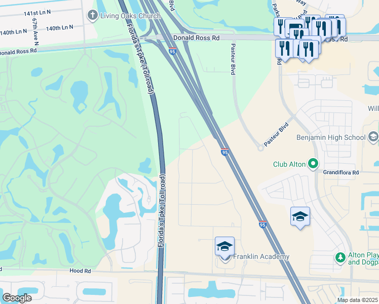 map of restaurants, bars, coffee shops, grocery stores, and more near 13249 Faberge Place in Palm Beach Gardens
