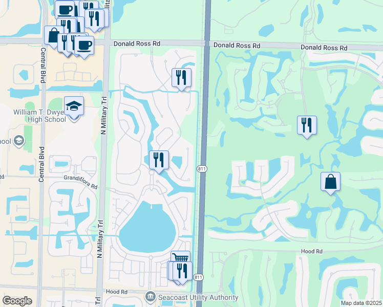 map of restaurants, bars, coffee shops, grocery stores, and more near 871 Taft Court in Palm Beach Gardens