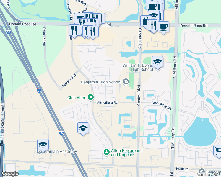 map of restaurants, bars, coffee shops, grocery stores, and more near 6008 Curie Place in Palm Beach Gardens
