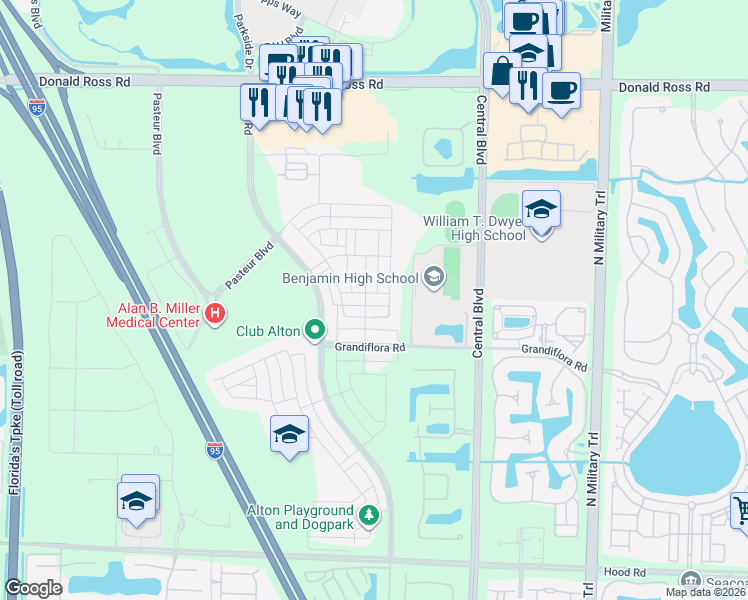 map of restaurants, bars, coffee shops, grocery stores, and more near 1006 Faulkner Terrace in Palm Beach Gardens