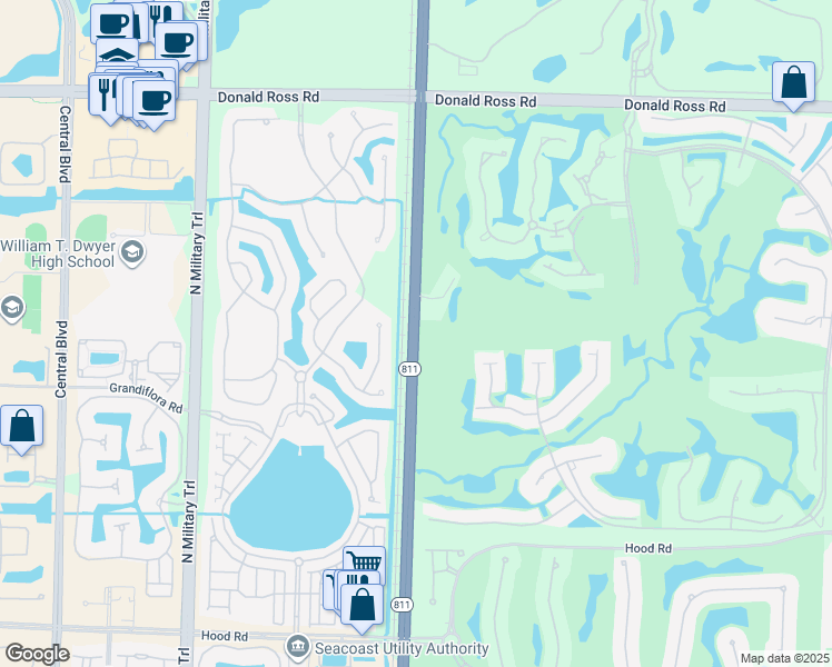 map of restaurants, bars, coffee shops, grocery stores, and more near 13092 Old Dixie Highway in Palm Beach Gardens
