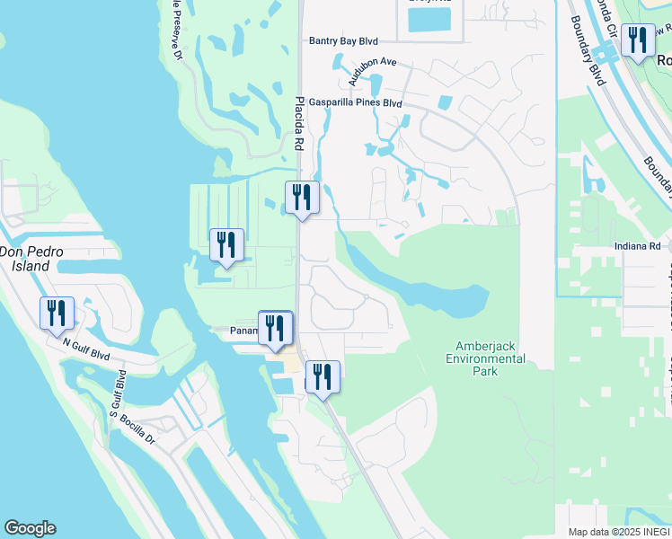 map of restaurants, bars, coffee shops, grocery stores, and more near 6775 Placida Road in Englewood