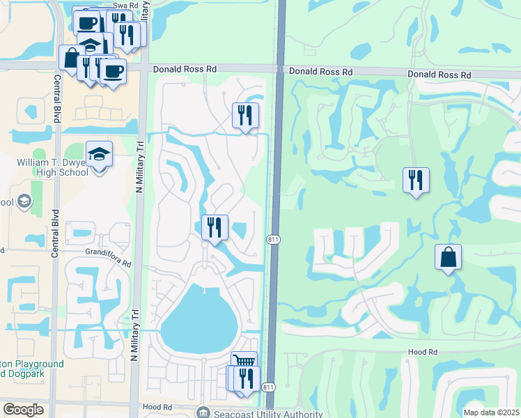 map of restaurants, bars, coffee shops, grocery stores, and more near 888 Taft Court in Palm Beach Gardens