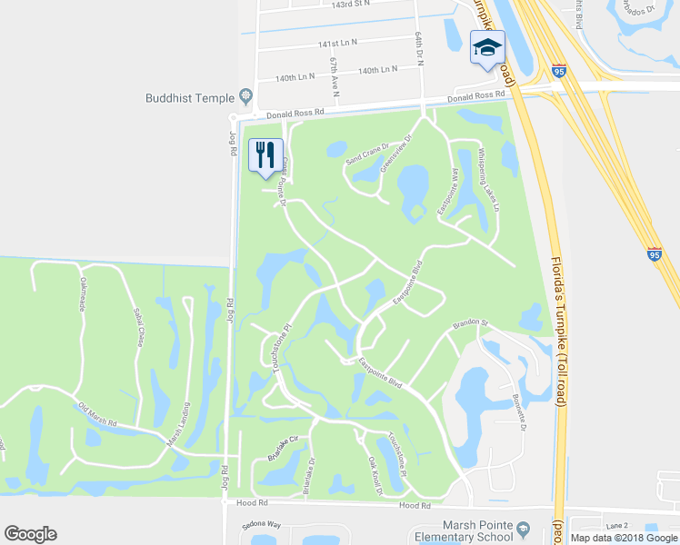 map of restaurants, bars, coffee shops, grocery stores, and more near 13504 Crosspointe Drive in Palm Beach Gardens