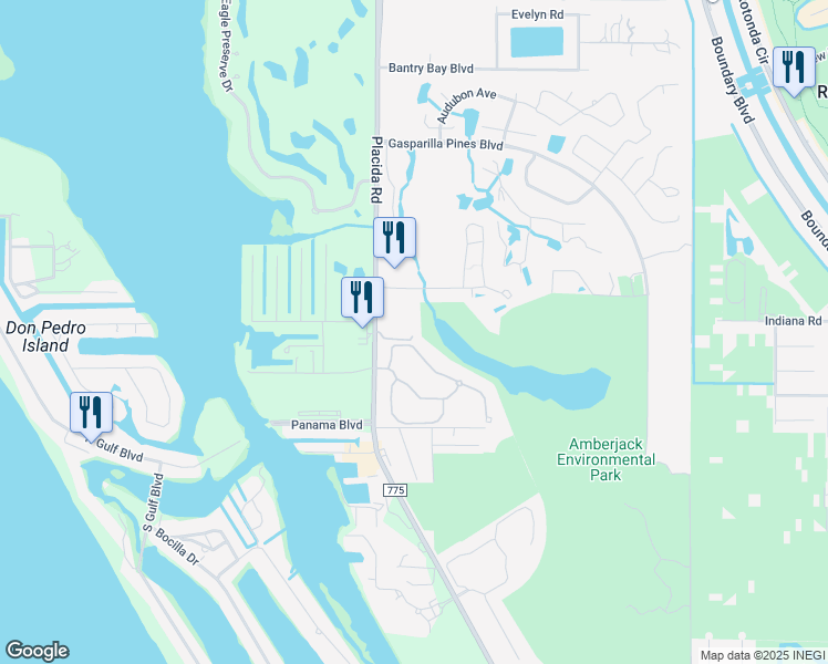 map of restaurants, bars, coffee shops, grocery stores, and more near 6775 Placida Road in Englewood