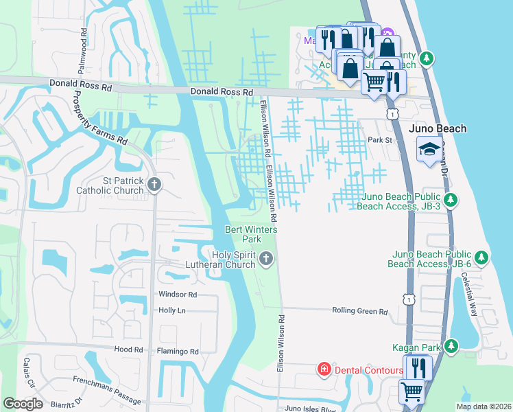 map of restaurants, bars, coffee shops, grocery stores, and more near 13519 Treasure Cove Circle in North Palm Beach
