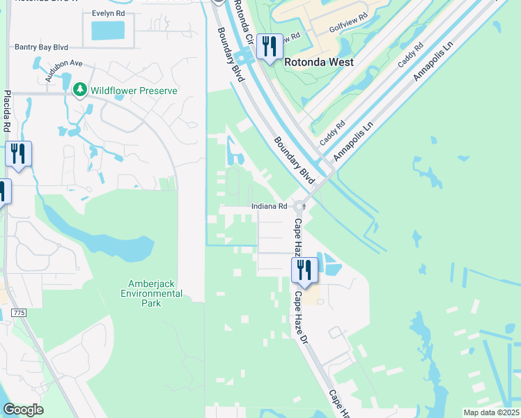map of restaurants, bars, coffee shops, grocery stores, and more near 3425 Indiana Road in Rotonda West