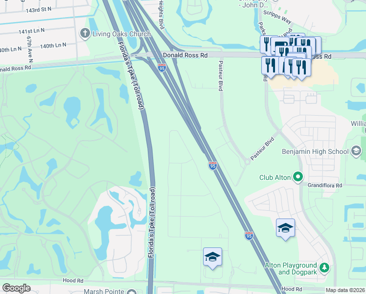 map of restaurants, bars, coffee shops, grocery stores, and more near 13267 Artisan Circle in Palm Beach Gardens