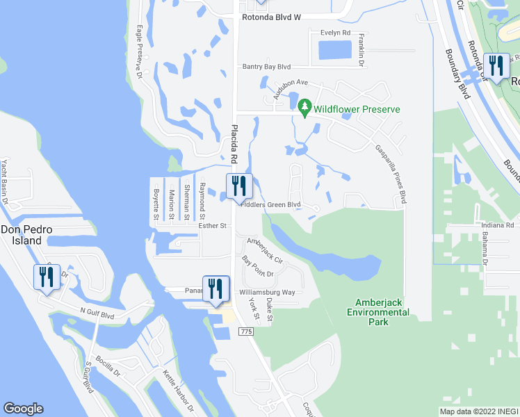 map of restaurants, bars, coffee shops, grocery stores, and more near 125 Fiddlers Green Boulevard in Englewood