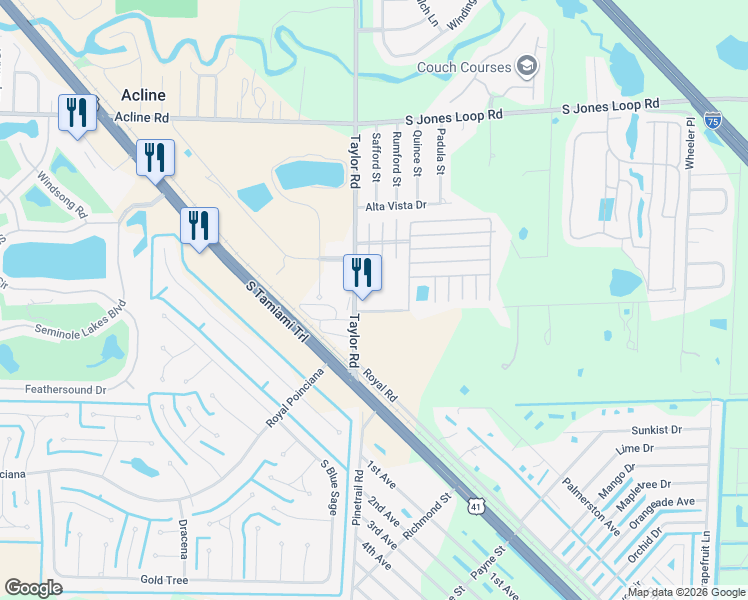 map of restaurants, bars, coffee shops, grocery stores, and more near 6660 Taylor Road in Punta Gorda