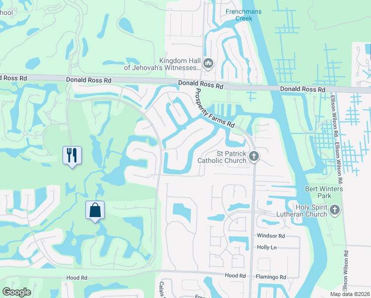 map of restaurants, bars, coffee shops, grocery stores, and more near 2926 Rhone Drive in Palm Beach Gardens
