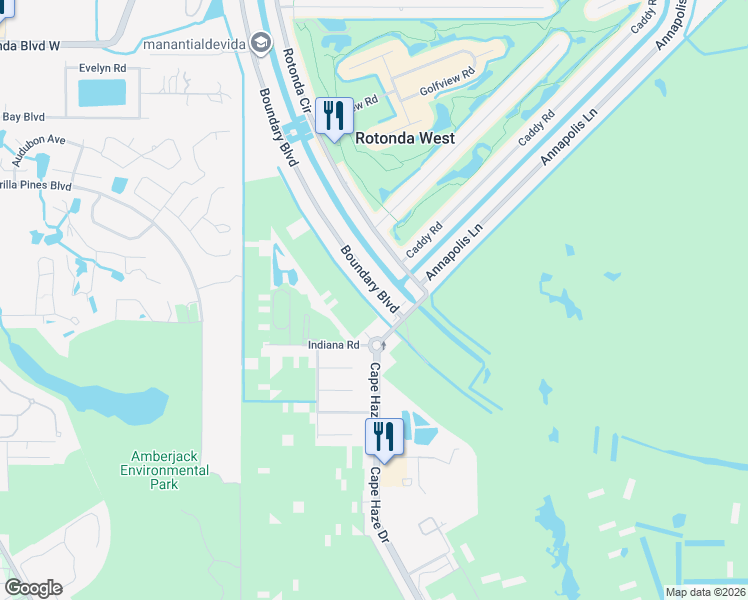 map of restaurants, bars, coffee shops, grocery stores, and more near 49 Boundary Boulevard in Rotonda West