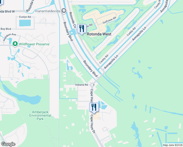 map of restaurants, bars, coffee shops, grocery stores, and more near 49 Boundary Boulevard in Rotonda West