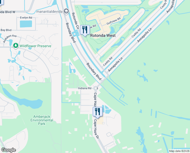 map of restaurants, bars, coffee shops, grocery stores, and more near 49 Boundary Boulevard in Rotonda West