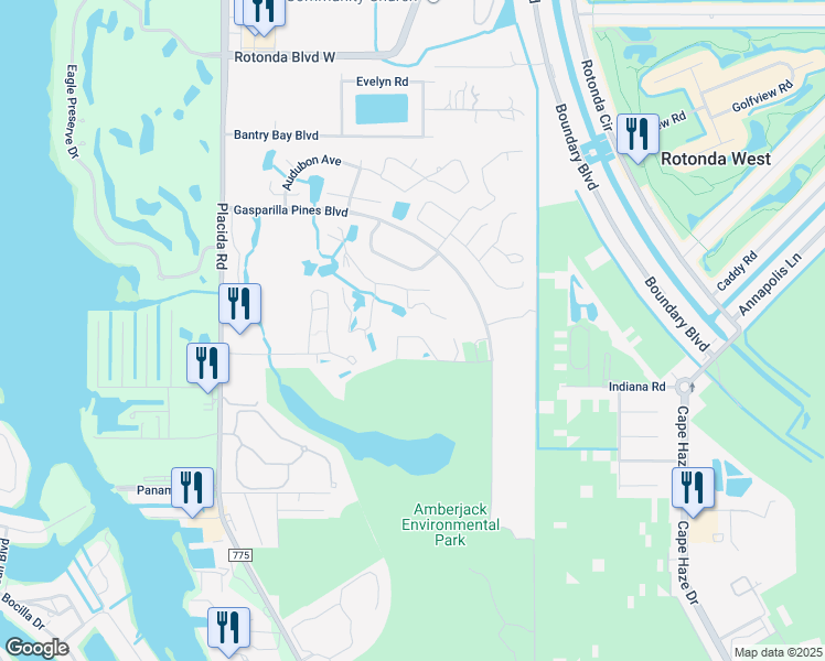 map of restaurants, bars, coffee shops, grocery stores, and more near 6610 Gasparilla Pines Boulevard in Englewood