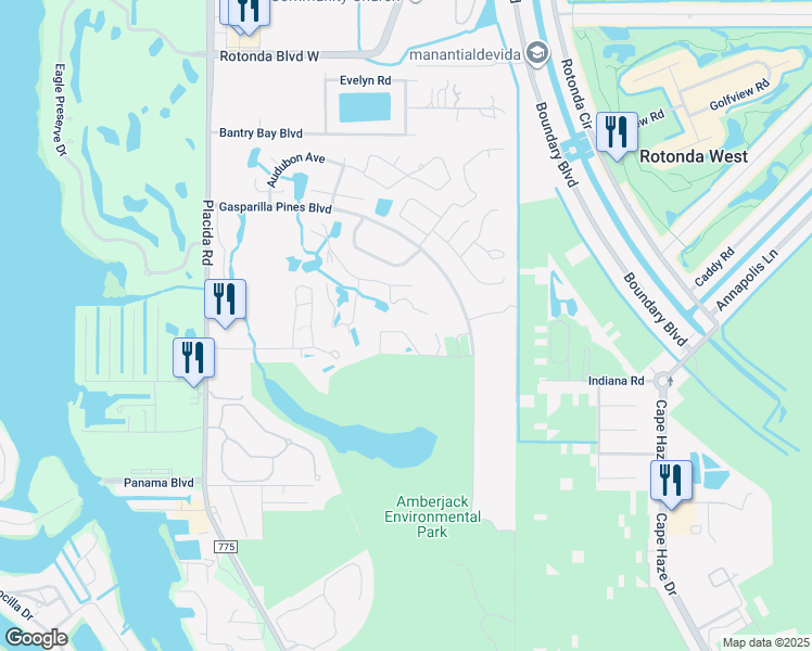 map of restaurants, bars, coffee shops, grocery stores, and more near 6610 Gasparilla Pines Boulevard in Englewood