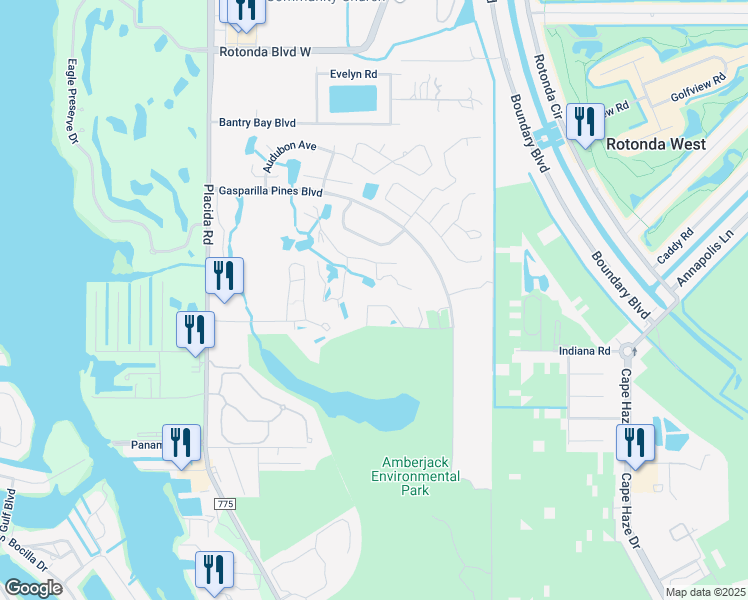 map of restaurants, bars, coffee shops, grocery stores, and more near 6610 Gasparilla Pines Boulevard in Englewood
