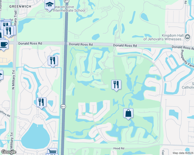 map of restaurants, bars, coffee shops, grocery stores, and more near 3781 Le Pont Way in Palm Beach Gardens