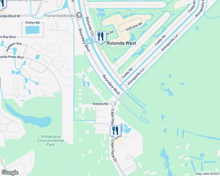 map of restaurants, bars, coffee shops, grocery stores, and more near 56 Boundary Boulevard in Rotonda West