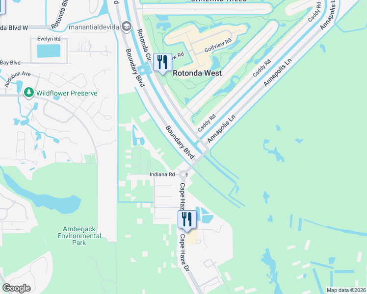 map of restaurants, bars, coffee shops, grocery stores, and more near 56 Boundary Boulevard in Rotonda West