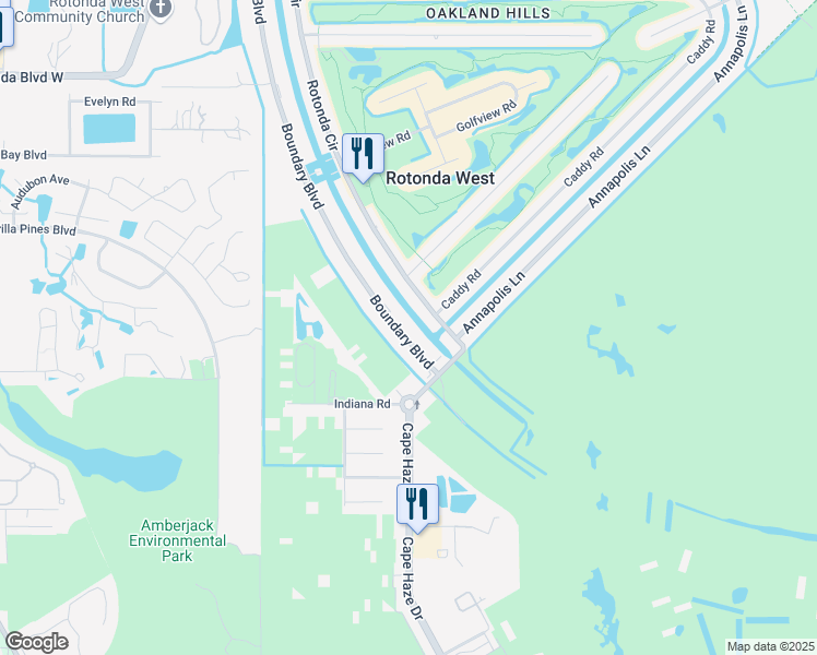 map of restaurants, bars, coffee shops, grocery stores, and more near 56 Boundary Boulevard in Rotonda West