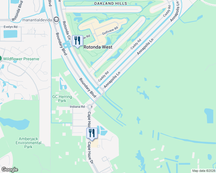 map of restaurants, bars, coffee shops, grocery stores, and more near 7 Annapolis Lane in Rotonda West