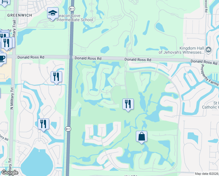 map of restaurants, bars, coffee shops, grocery stores, and more near 3781 Le Pont Way in Palm Beach Gardens