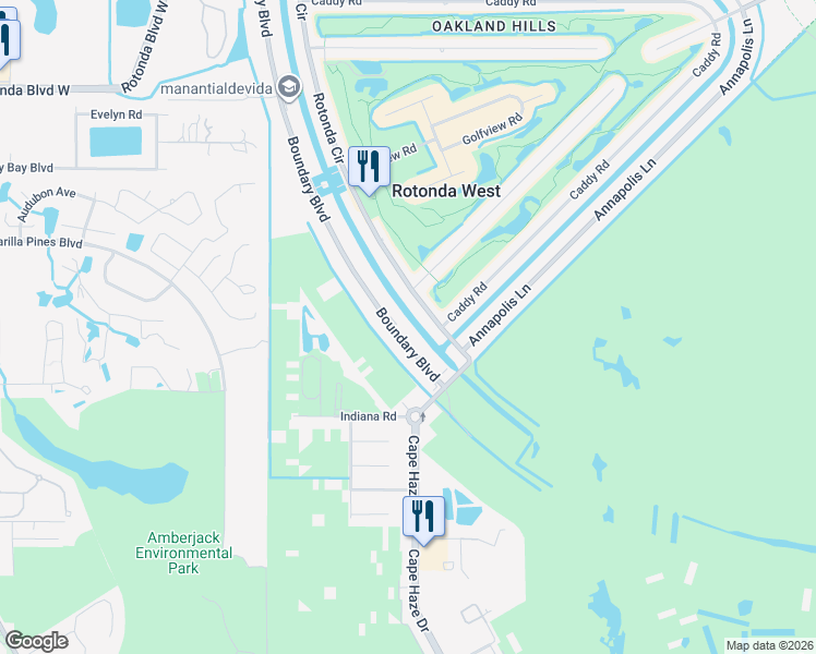 map of restaurants, bars, coffee shops, grocery stores, and more near 56 Boundary Boulevard in Rotonda West