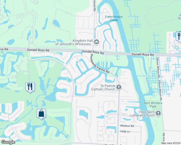 map of restaurants, bars, coffee shops, grocery stores, and more near 2783 Rhone Drive in Palm Beach Gardens