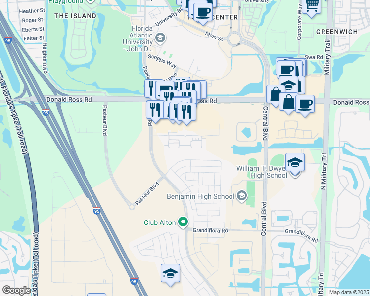 map of restaurants, bars, coffee shops, grocery stores, and more near 13845 Emerson Street in Palm Beach Gardens