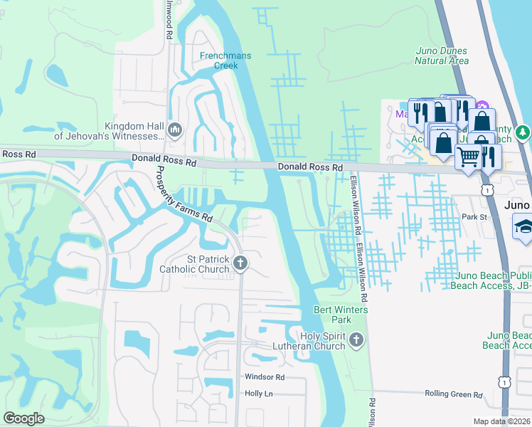 map of restaurants, bars, coffee shops, grocery stores, and more near 2445 Snook Trail in Palm Beach Gardens