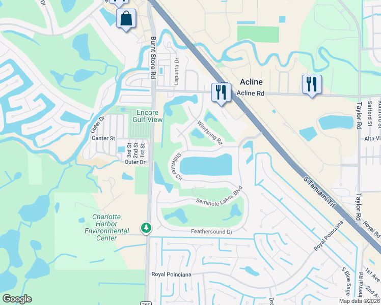 map of restaurants, bars, coffee shops, grocery stores, and more near 26292 Stillwater Circle in Punta Gorda