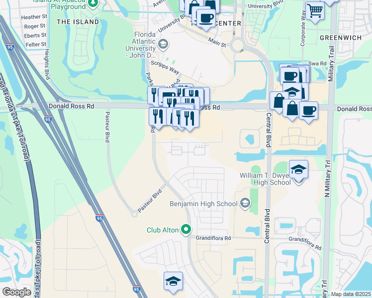 map of restaurants, bars, coffee shops, grocery stores, and more near 13845 Emerson Street in Palm Beach Gardens