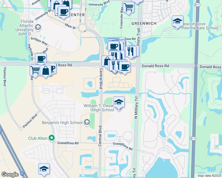 map of restaurants, bars, coffee shops, grocery stores, and more near 4569 Artesa Way North in Palm Beach Gardens
