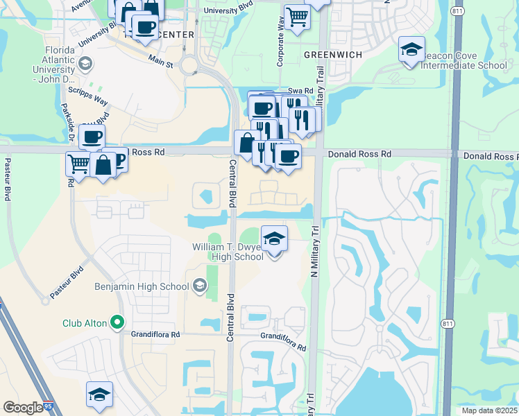 map of restaurants, bars, coffee shops, grocery stores, and more near 4565 Artesa Way South in Palm Beach Gardens