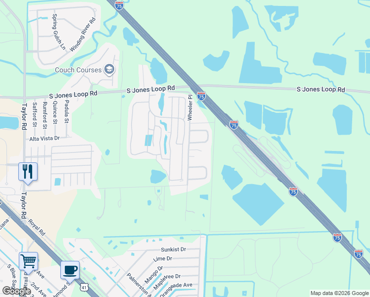 map of restaurants, bars, coffee shops, grocery stores, and more near 27990 Leatherwood Circle in Punta Gorda