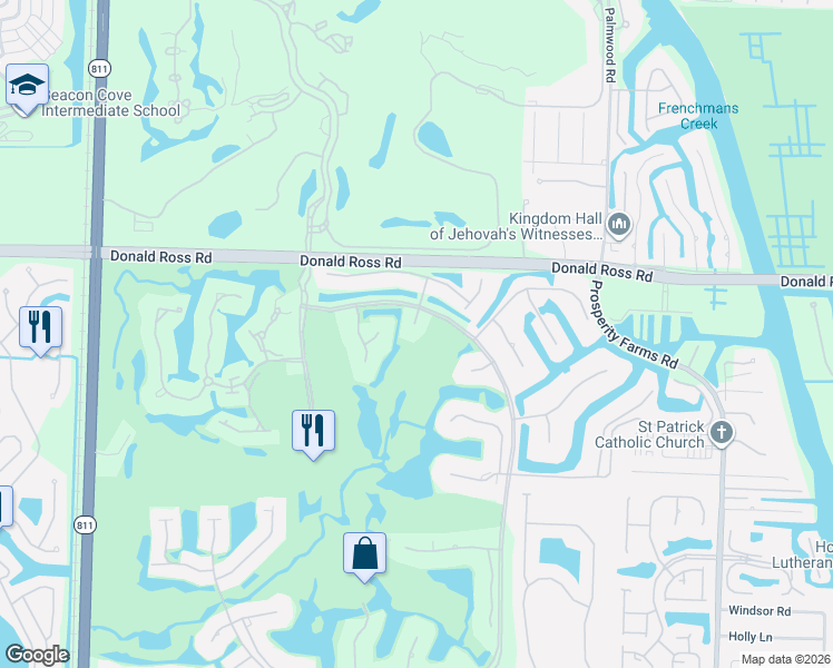 map of restaurants, bars, coffee shops, grocery stores, and more near 13839 Le Mans Way in Palm Beach Gardens
